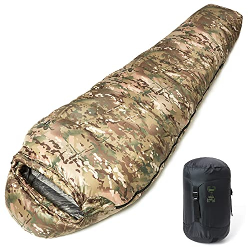AKmax Mumienschlafsack Winter Schlafsack Für Erwachsene Und Militär, Schlafsack Outdoor, 4Jahreszeiten, Ultraleichter Camping Daunenschlafsack -13-23℃