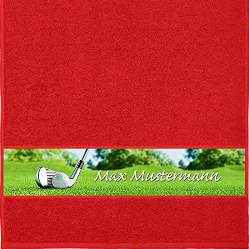 Manutextur Handtuch mit Namen - personalisiert - Motiv Golf - viele Farben & Motive - Dusch-Handtuch - rot - Größe 50x100 cm - persönliches Geschenk mit Wunsch-Motiv und Wunsch-Name