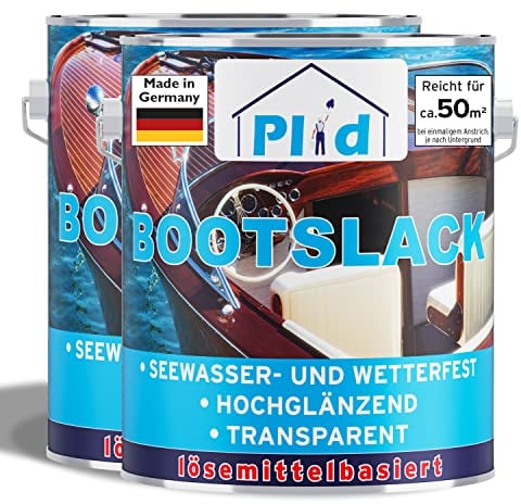 PLID® Bootslack Farblos Glänzend für Holz - Klarlack Holz Wasserfest - Küchenarbeitsplatte lackieren - Lack für Parkett, Treppen, Gartenmöbel und Theken - Holzlack Yachtlack - Made in Germany 5l