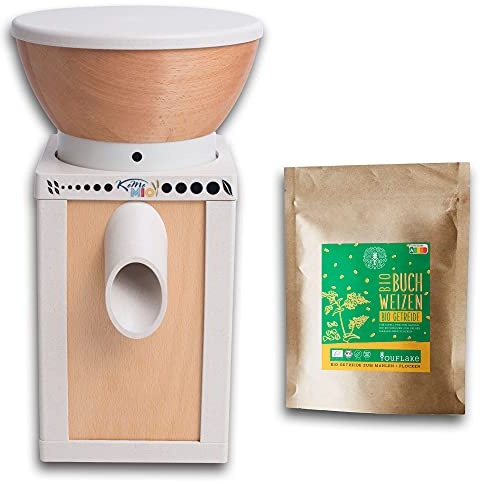 KoMoMio natur| Made in Austria | Edelkorund und Keramik Mahlstein | + 2,5 kg Bio Buchweizen