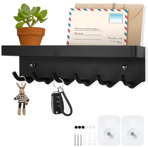 YORFULL 6 Hooks Wall Key Holder, Coat & Door Hooks - Screw In & Adhesive Mounted