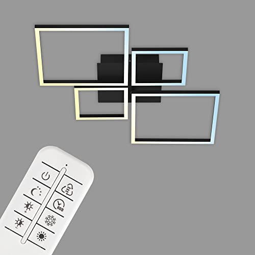 BRILONER Leuchten - LED Deckenleuchte, Deckenlampe dimmbar, inkl. Fernbedienung, Farbtemperatursteuerung, Nachtlichtfunktion und Timer, Schwarz, 38 Watt, 4.000 Lumen, 750x467x75mm (LxBxH), 3093-015