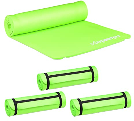 Relaxdays 4 x Yogamatte, 1 cm dick, für Pilates, Fitness, gelenkschonend, mit Tragegurt, Gymnastikmatte 60 x 180 cm, grün