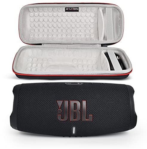 JBL Altavoz Bluetooth portátil Charge 5 con funda, altavoz inalámbrico IP67 impermeable con salida de carga USB, altavoz recargable con 20 horas de reproducción, funda de viaje rígida incluida, color