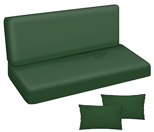 Ferocity Auflage für Hollywoodschaukel 150x50x50 Gartenbankauflage und 2 Kissen Palettenauflage Bankauflage Sitzkissen und Rückenkissen Polsterauflage Matratze Gartenpolster Glatt Grün [133]