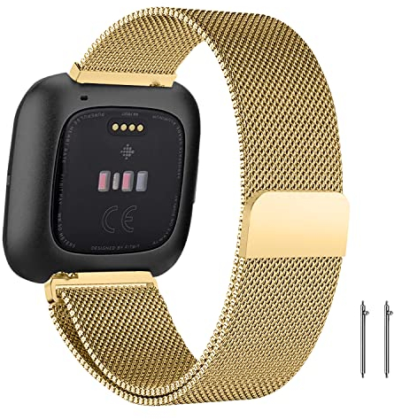 ZoRoll Armband Kompatibel mit Fitbit Versa/Fitbit Versa 2/Fitbit Versa Lite/Fitbit Versa SE, Edelstahl Ersatzarmband Mesh Metall Uhrenarmband Kompatibel mit Fitbit Versa/Versa 2/Versa Lite - Gold