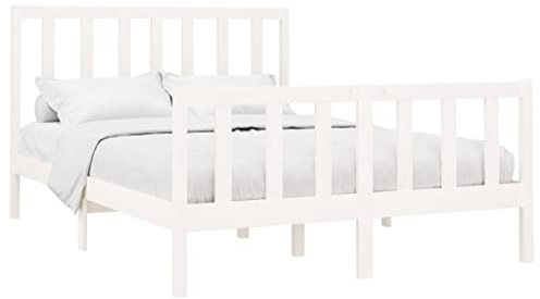 vidaXL Solid Wood Pine Bed Frame Home Bedroom Furniture Decorative Wooden Platform Bed Base Frame Bedstead Mattress Foundation White 140x200 cm