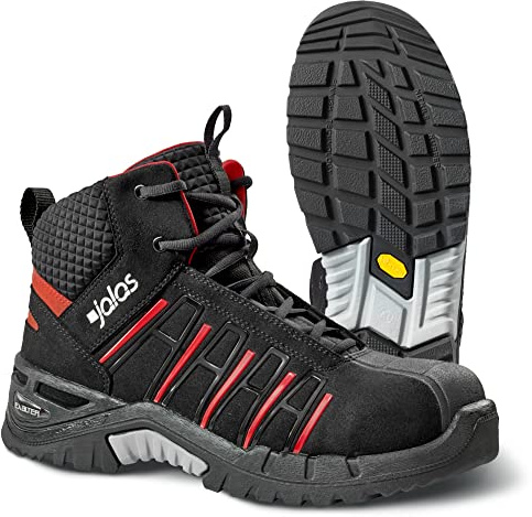 Jalas 9975 Exalter Sicherheitsschuh - Arbeitsstiefel - Aluminiumkappe - Mid-Cut - wasserabweisend - S3, SRC, HRO, Schwarz, Rot, 13 Women/10 Men
