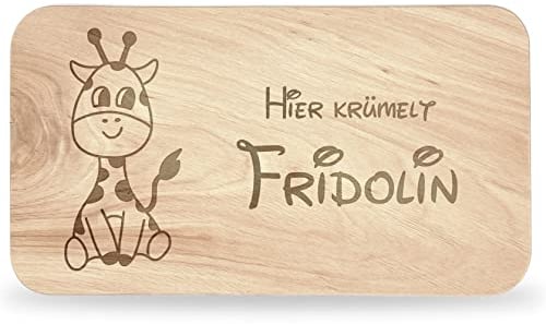 Frühstücksbrettchen Kinder - tolles Frühstücksbrettchen Holz mit Giraffe zum Personalisieren - personalisierte Geschenke Kinder - Schneidebrett mit Gravur - Geschenk zur Taufe/Einschulung