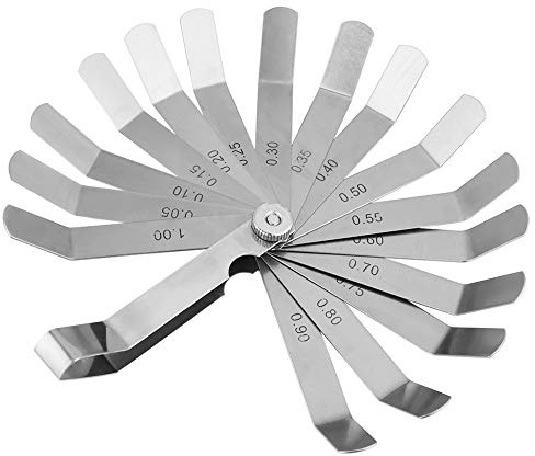 Feeler Gauges Metric, Spark Plug Gap Tool, 0.05-1.00mm Thickness Curved Stainless Steel Gapped Metric Filler Feeler Gauge Tool with 16pcs Blades for Woodworking Measurement