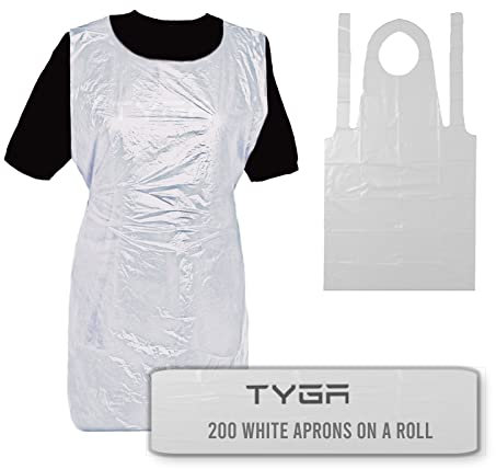 TYGA Store 200 Disposable Deluxe Aprons on a Roll - Easy Dispense Apron for Medical, Cleaning, Painting, Hairdressers, Baking & Chefs - PPE (1, White)