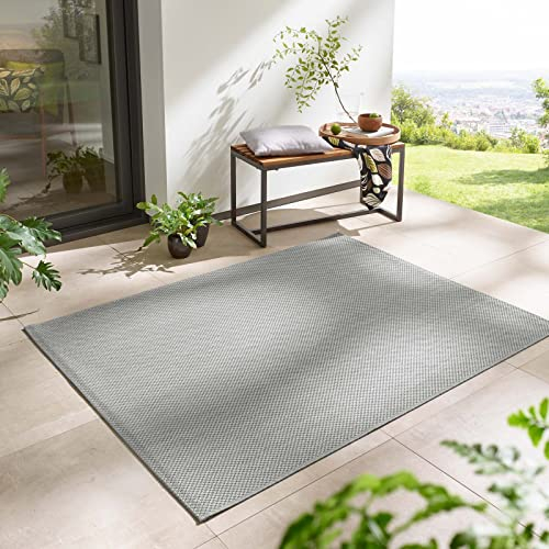 Taracarpet In- & Outdoor Teppich Wetterfest Wohnzimmer Balkon Küchenteppich Flachgewebe sisaloptik meliert Einfarbig Uni Silber grau 080x150 cm