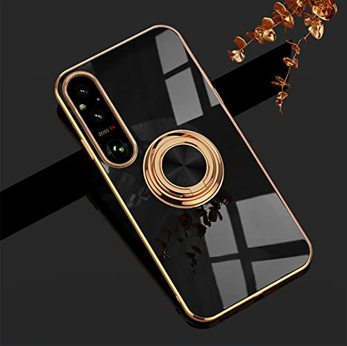 XINYEXIN Sony Xperia 1 V Hülle mit Ringständer 360 Grad Drehbarer Ständer Handyhülle Mode Silikon Stoßfeste Schutzhülle für Sony Xperia 1 V - Schwarz
