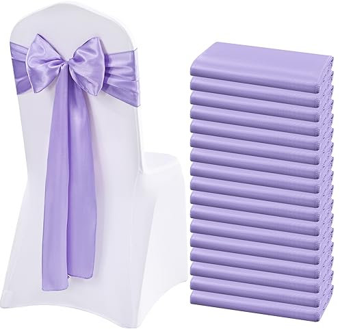 Lykoow 60 Pcs Satin Chair Sashes Lavender Satin Chair Sashes Chair Decorative for Wedding Reception Party Hotel Home Kitchen Decoration(Lavender)
