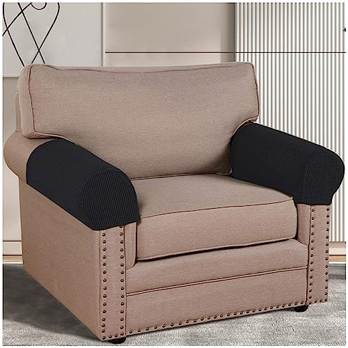 NNSMUN Stretch Armlehnenbezüge 2/4/6-er Set, rutschfest Armlehnenschoner Armkappen für Stuhl Sofa Sessel Couch, Armlehnenbezüge für Stühle, Couch, Sofa, Sessel (Schwarz,2 STÜCK)