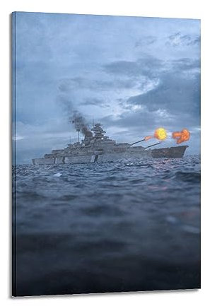 JONZA Kriegsposter Bismarck Schlachtschiff kämpft mit dem Feind, dekoratives Gemälde, Leinwand, Wand und Kunstbild, Familienschlafzimmer, 60 x 90 cm