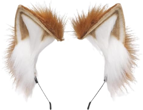 BCBF 1 Pièces Serre-Tête d'halloween,Fox Ears,Masque Loup Garou,Serre-Tête Fait Main en Fausse Fourrure avec Oreilles De Loup pour Halloween, Noël, Cosplay, Fête(Brun Blanc)