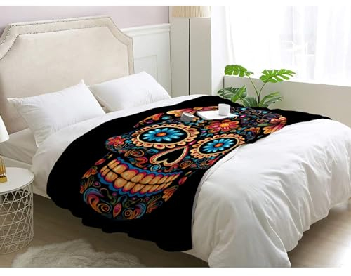 ECOTOS Kuscheldecke Flauschig Totenkopf, Decke Wolldecke 150x200 Tag der Toten, Flanell Sofadecke Blanket XL, Fleecedecke Wohndecke Schlafdecke Winter Warm Weich, Deko Decken für Couch Bed