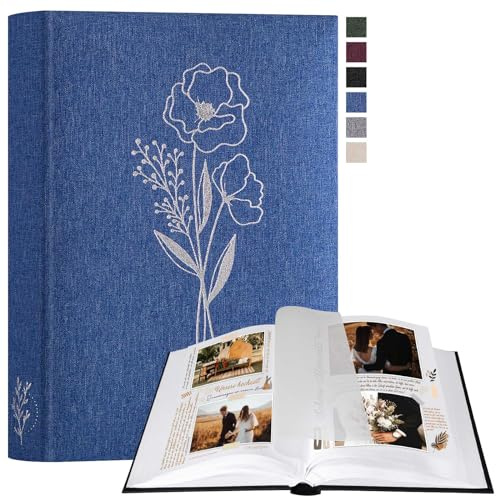 Lanpn Fotoalbum zum Selbstgestalten und Einkleben, Kleines Leinen Fotobuch 60 weißen Seiten mit Pergamin Trennblätter Fasst 9x13cm 10x15cm 13x18cm Fotos (Blau, 19x27 cm)