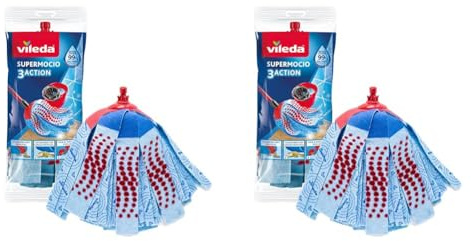 Vileda Recharge SuperMocio 3Action, Paquet de 1, pour Tous Les systèmes de Balai espagnols Vileda, pour Tout Type de Sol, Retire Plus de 99 % des bactéries avec Juste de l’Eau (Lot de 2)