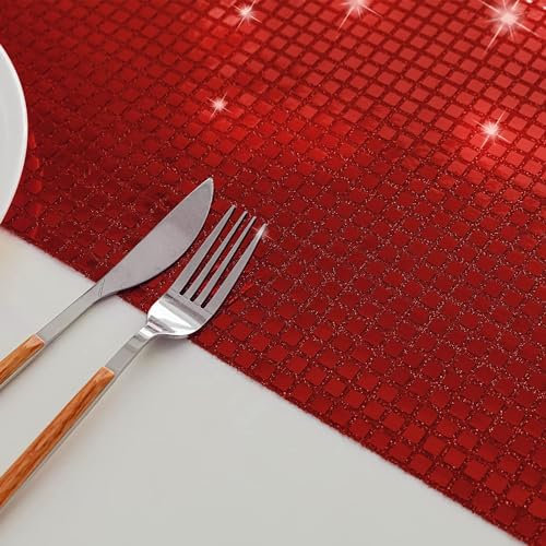 Wambere 6 Stück 30 x 45cm Disco Pailletten Tischset Glitzer Platzsets Platzdeckchen Tischsets Abwaschbar Hitzebeständige rutschfest Placemat Platzset Tischdekoration für Küche Bankett Party,Rot