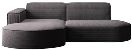 Kaiser Möbel, Ecksofa, Sofa Modena Studio Parma, Modern Design Couch, Polsterecke, Freistehend Sofa Wohnzimmer -Stoff Dicker Cord Poso Dunkelgrau Links