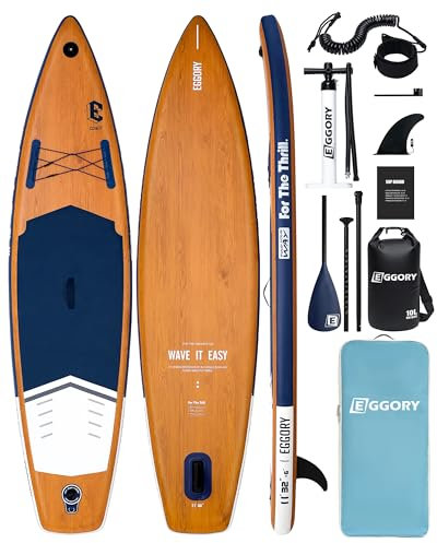 EGGOEY Aufblasbares Paddle Board, Extra Breit Stand Up Paddle Board, Sup Board mit Abnehmbarer Finne, Schwimmendes Paddel, Handpumpe, wasserdichte Tasche, Traveling Board