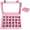 LDALAX Gift Box Jewelry Organizer Storage Ring Earring Boxes 24 Grids, Travel Small Jewellery Velvet Case Display with Mirror for Girls, Women - Pink