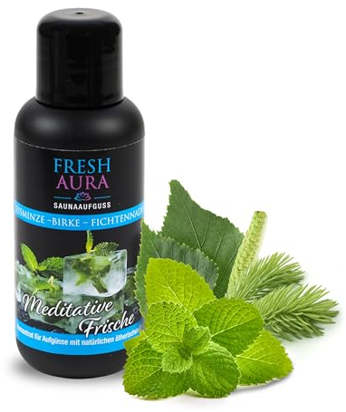 FRESH AURA Saunaaufguss – Sauna Aufgussmittel mit Eisminze, Birke, Fichtennadel – Sehr ergiebiger und langanhaltender Saunaduft mit natürlichen ätherischen Ölen | Made in Germany (100ml)