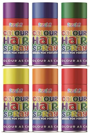 6 * 200ml Cans Rainbow Colour Hair Spray - Perfect for fun and Special Occasions -Vibrant Cans of Rainbow Colour Hair Spray