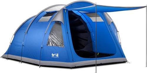 Stannon 5 Man Tent for Camping Festivals, Family Tunnel Tent, 5000mm Waterproof, Darkened Bedroom, Living Area with Awning, Sewn In Groundsheet, Cable Access, Carry Bag (L480cm x W320cm x H190/210cm)