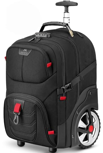 MATEIN Rolling Bag with Wheels, 17 Inch Extra Large Laptop Roller Backpack for Adults with Anti Theft Lock & Sturdy Handle, Water Resistant Wheeled Bag Carry On Luggage for Teacher Work Travel Men