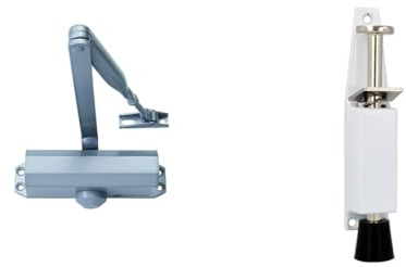 Bricard 6100107 Ferme-Porte à bras compas force 2 à 4 (jusqu'à 80kg), Technologie Pignon Crémaillère & Amig - Retenue de pied en caoutchouc Mod.10 pour fixer et maintenir les portes ouvertes