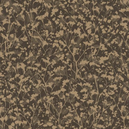 Rasch Vliestapete Zweige & Kleine Blätter 'Amara' - Florale Vinyl-Tapete Pflanzenmuster in Schwarz Braun für ein natürliches Wohnambiente - Robust und Abwaschbar - 10,05 m x 0,53 m
