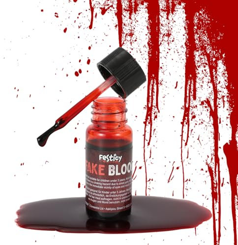 Festicy Premium Faux Sang 15ml I Sang Halloween avec Pinceau 2025 Edition I Faut Sang pour Costume Halloween de Vampires, Zombies I Faux Sang Lavable pour Halloween I Maquillage Halloween
