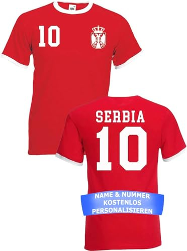 Herren T-Shirt Serbien Trikot WM 2026 Personalisiert mit eigenem Namen + Nummer - Rot M
