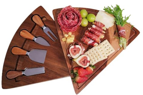 Tiersphere Personal Acacia Wood Charcuterie Board Set | Splinter-Free Cheese Platter for Solo Dining, Camping Gifts & Wine Nights (Fan Design, Hidden Knives)