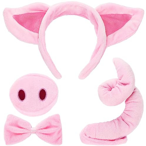 Xrten Ensemble de Déguisement de Cochon avec Museau, Oreilles, Queue et Nœud Papillon, Bandeau d'oreille de Cochon Rose pour Enfants, Fête d'halloween, Fêtes Costumées