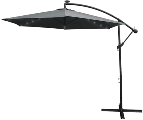 Sonnenschirm Ampelschirm mit LED Beleuchtung 3m 300cm Gartenschirm Kurbelschirm Garten 360 Drehung Wickelkurbel Kippfunktion 24 Solarbetrieb LED Lichter UV Schützend Wasserdichter Regenchutz