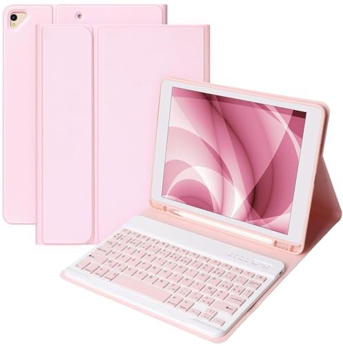 CC Store Tastatur-Hülle für iPad 9/8/7 Generation, Bluetooth Tastaturs für iPad 10,2 Zoll mit kabelloser, magnetisch Abnehmbarer im QWERTZ-Layout, Stift-Schlitz unterstützt, Rosa