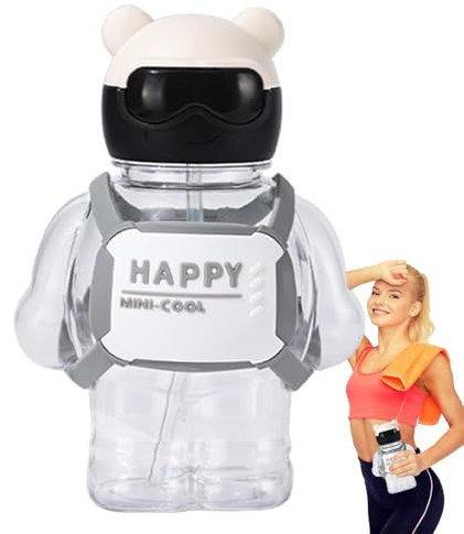 Botella de agua con forma de oso, botella de agua de 800 ml con botón y pajita, vasos para beber, divertida botella linda para la escuela, deportes, camping