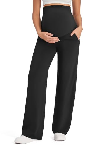G4Free Maternity Clothes for Women UK Yoga Pants Over Bump Maternity Wide Leg Work Trousers Pregnancy Joggers Petite Black,S