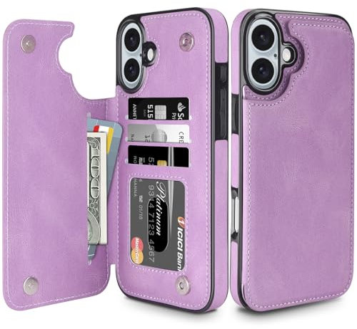 Coolden for iPhone 16 Plus Case Wallet Case with Card Holder Slot Shockproof Case Flip Folio Soft PU Leather Magnetic Closure Protective Case Cover Compatible with iPhone 16 Plus Phone Case (Purple)