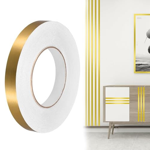 QIUMING 2.5cm*50M Moldura adhesiva decorativa de la pared Flexible Autoadhesivo Tira Decorativa moldura de techo Para baldosas de baño, marcos de espejo, paredes, decoración de chimenea (2,5cm oro)