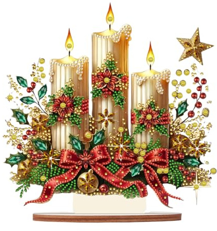 Generisch Diamond Painting Weihnachten Tischdeko,Holz 5D Diamant Painting Weihnachten Neu,Diamond Painting Winter Stehend Kunst Set für Anfänger Hausgeschenk Weihnachten Deko-Weihnachtskerze