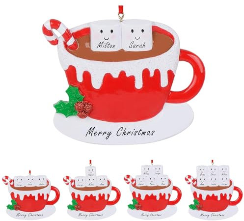 2024 Ornamento natalizio personalizzato di Tazza da caffè, Famiglia di 2/3/4/5/6, Ciondoli per albero di Natale con nomi personalizzati, Ornamenti da appendere all'albero di Natale, Famiglia di 2