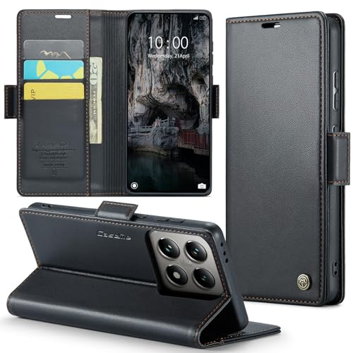 Phernykas Custodia a Libro Portafoglio per Xiaomi 14T Pro, RFID Magnetica | 3 Slot - Per Pendolarismo, Flip Cover Doppia Fibbia Laterale, Pelle PU Anti-Macchia, Supporto, Lavoro, Telefono Libretto