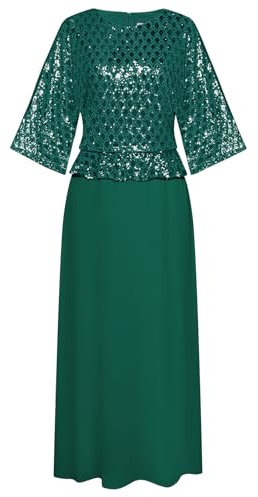 Glitzer Kleid Damen Schwarz Einfarbig Kleid Festlich Damen Stillvoll Maxi Ballkleid S Grün -7