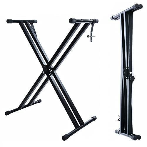 Crystals Double Braced X Frame Music Piano Keyboard Stand with 7 Times Adjustable Height Positions Black (Stand Only)