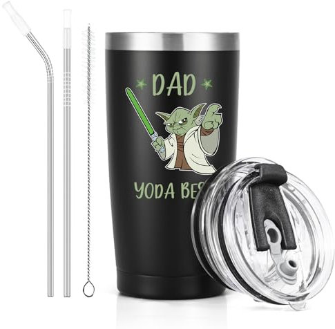 Christmas Gifts for Dad, Father, Men, Him, Dad Gifts from Daughter, Son, Yoda Best Dad Coffee Mug, Presents for Dad for Birthday, Fathers Dad Gifts for Men, 20oz Travel Coffee Mug, Wine Tumbler
